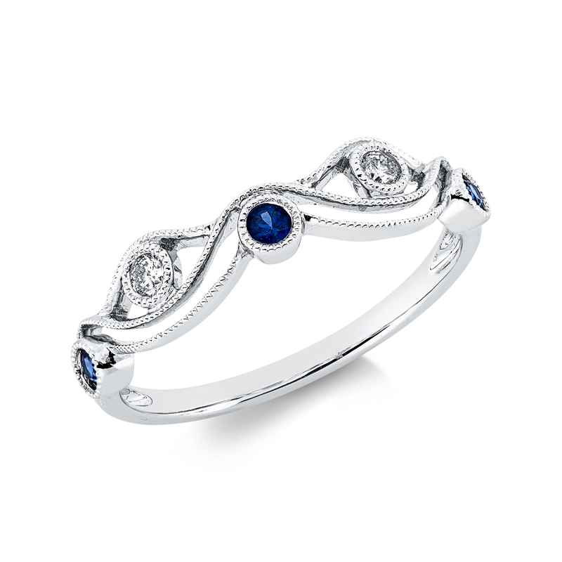 Ring 18 kt WG, 2 Brill. 0,07 ct, TW-si, 3 Saphire 0,12 ct blau