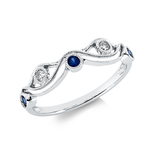Ring 18 kt WG, 2 Brill. 0,07 ct, TW-si, 3 Saphire 0,12 ct blau