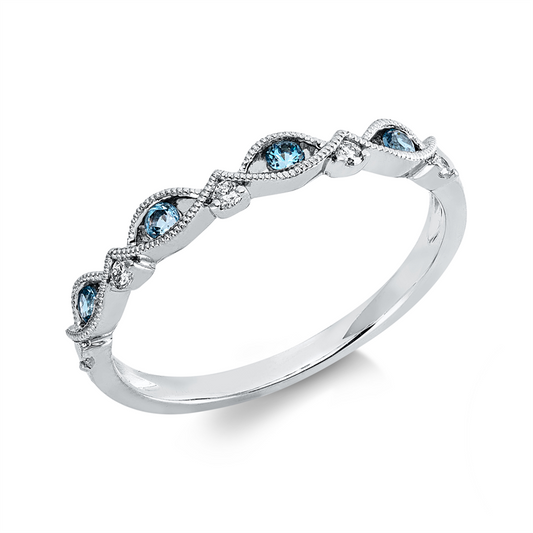 Ring 18 kt WG, 5 Brill. 0,06 ct, TW-si, 4 Topase 0,13 ct blau