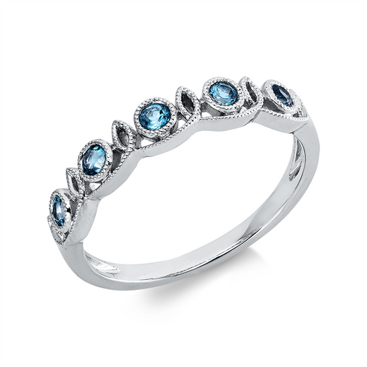 Ring 18 kt WG, 5 Topase 0,25 ct blau