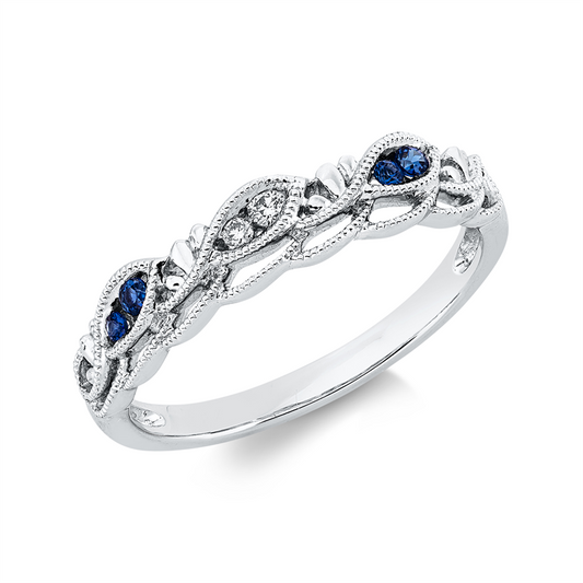 Ring 18 kt WG, 2 Brill. 0,03 ct, TW-si, 4 Saphire 0,07 ct blau