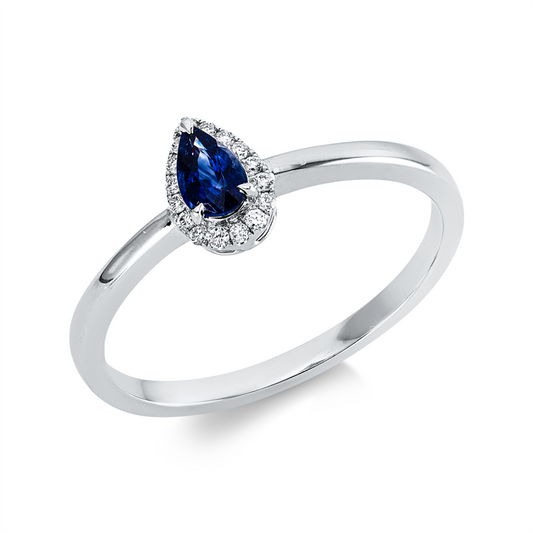 Ring 18 kt WG, 18 Brill. 0,07 ct, TW-si, 1 Saphir 0,29 ct blau