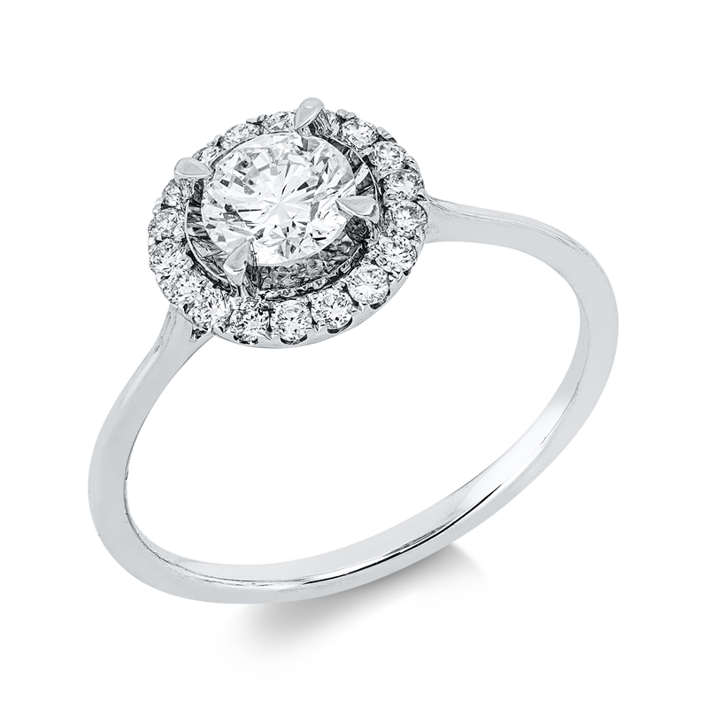 Ring 18 kt WG, 1 Brill. 0,53 ct, TW-si, 18 Brill. 0,19 ct, TW-si