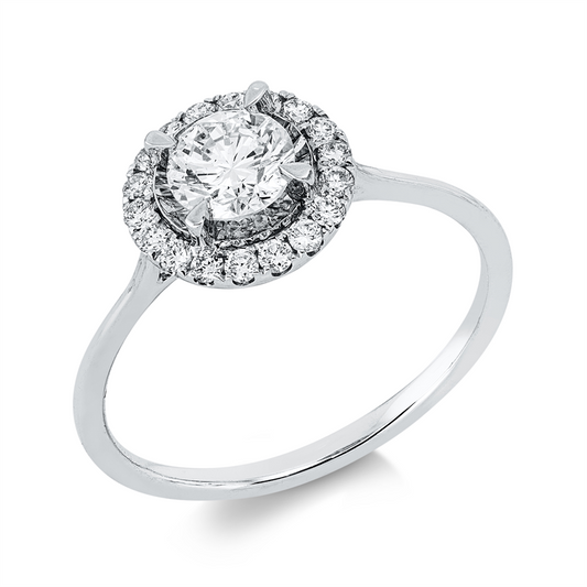 Ring 18 kt WG, 1 Brill. 0,53 ct, TW-si, 18 Brill. 0,19 ct, TW-si