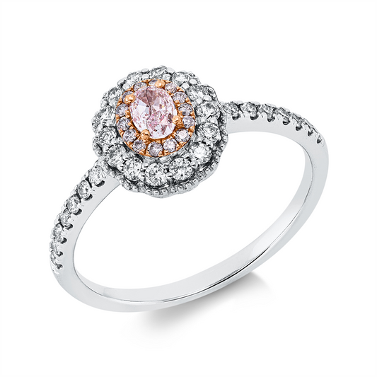 Ring 18 kt WG+RG, 1 Oval 0,19 ct, pink-vsi, 42 Brill. 0,38 ct, TW-si