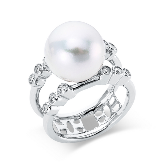 Ring 18 kt WG, 12 Brill. 0,27 ct, F-si, 1 SS weiß 12,3 mm