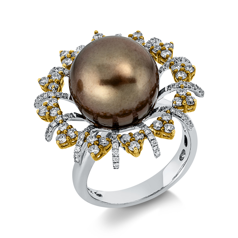 Ring 18 kt WG+GG, 120 Brill. 0,81 ct, F-si, 1 TA schwarz 12,8 mm