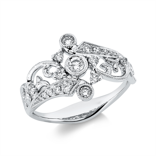 Ring 18 kt WG, 12 Brill. 0,28 ct, TW-si/pi, 1 Brill. 0,10 ct, TW-si/pi, 6 Brill. 0,04 ct, TW-si/pi