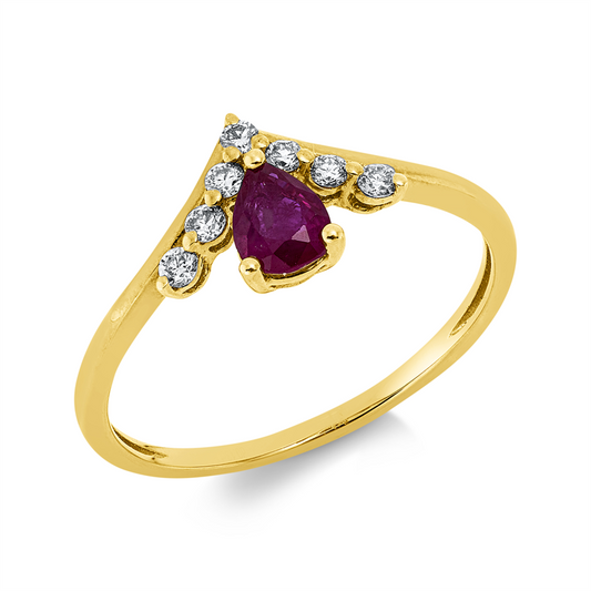 Ring 18 kt GG, 7 Brill. 0,13 ct, F-si, 1 Rubin 0,41 ct rot