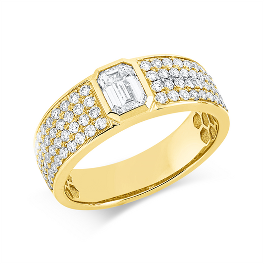 Ring 18 kt GG, 1 Sm.schliff 0,70 ct, F-vsi, 80 Brill. 0,69 ct, F-vsi
