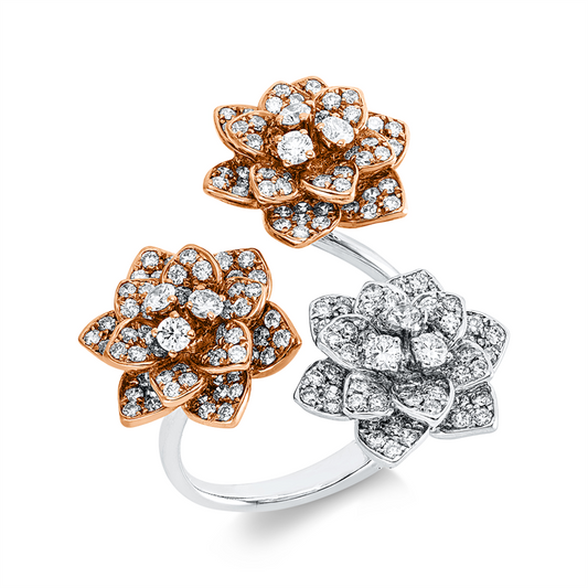 Ring 18 kt WG+GG+RG, 9 Brill. 0,36 ct, TW-vsi/si, 195 Brill. 1,48 ct, TW-vsi/si