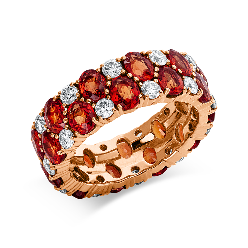 Ring 18 kt RG, 22 Brill. 1,28 ct, TW-vsi/si, 22 Saphire 6,98 ct orange