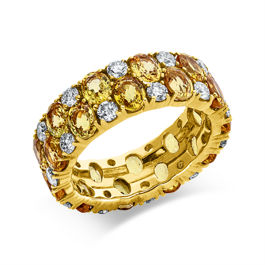 Ring 18 kt GG, 22 Brill. 1,27 ct, TW-vsi, 22 Saphire 7,52 ct gelb
