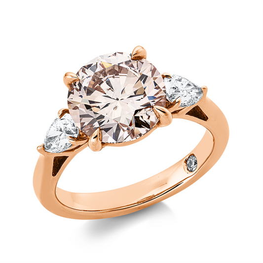 Ring 18 kt RG, 1 Brill. 0,03 ct, TW-si, 2 Tropfen 0,60 ct, F-si, 1 Brill. 3,50 ct, braun