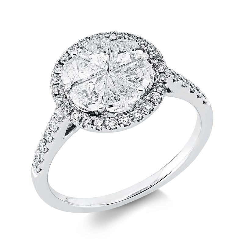 Ring 18 kt WG, 38 Brill. 0,32 ct, TW-vsi/si, 6 Fant-Schl. 1,06 ct, TW-vsi/si