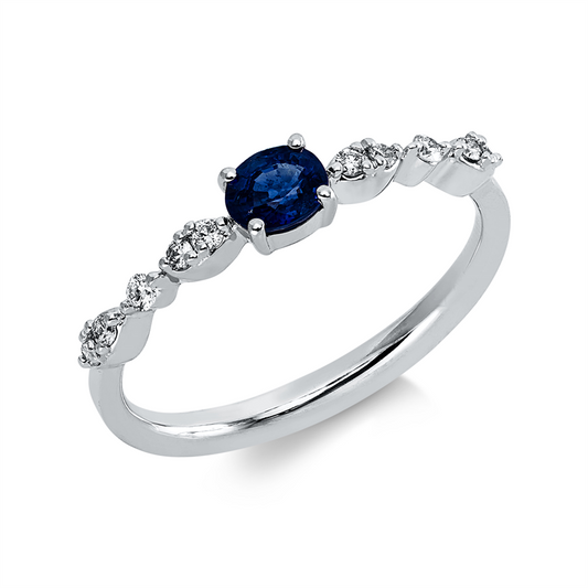 Ring 18 kt WG, 10 Brill. 0,11 ct, I-si, 1 Saphir 0,40 ct blau