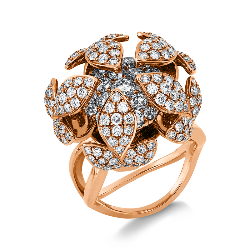 Ring 18 kt RG, 14 Brill. 1,02 ct, TW-vsi, 1 Brill. 0,19 ct, TW-vsi, 157 Brill. 1,93 ct, TW-vsi