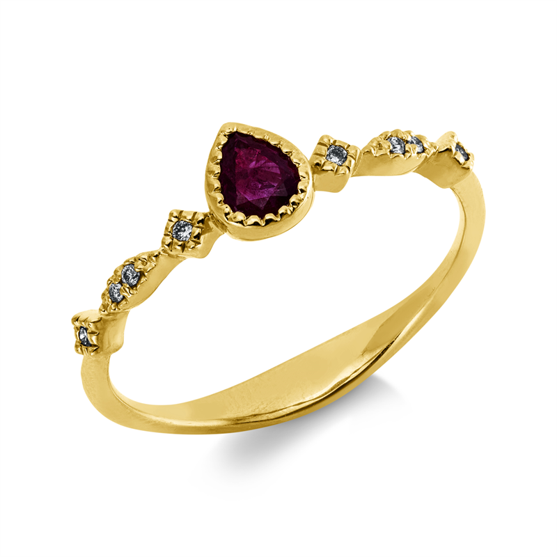 Ring 18 kt GG, 8 Dia. 0,04 ct, I-si, 1 Rubin 0,29 ct rot