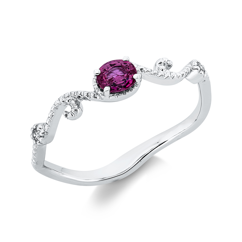 Ring 18 kt WG, 2 Brill. 0,02 ct, I-si, 1 Rubin 0,24 ct rot