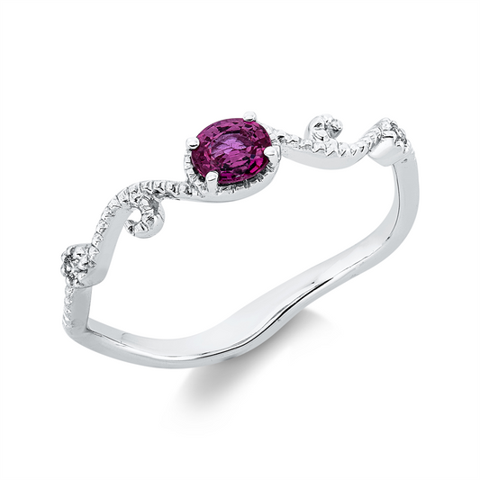 Ring 18 kt WG, 2 Brill. 0,02 ct, I-si, 1 Rubin 0,24 ct rot