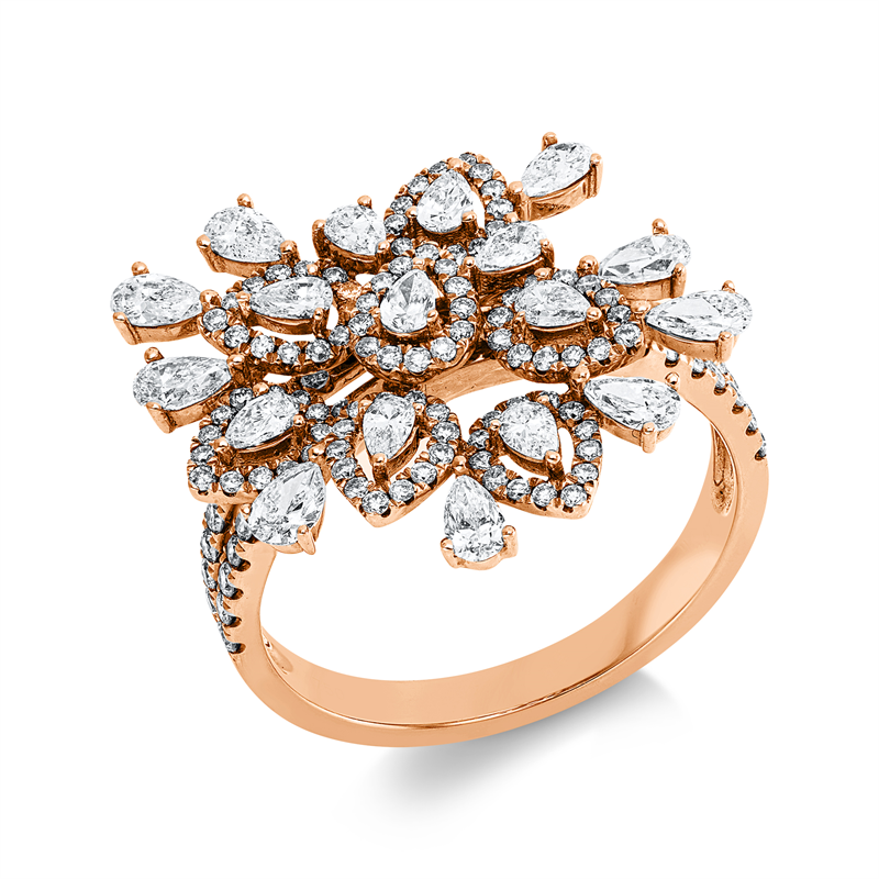 Ring 18 kt RG, 18 Tropfen 0,87 ct, TW-si, 127 Brill. 0,55 ct, TW-si