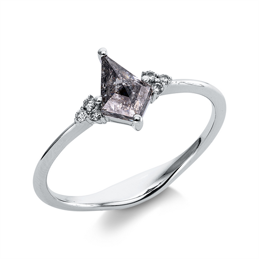 Ring 18 kt WG, 6 Brill. 0,05 ct, I-si/pi, 1 Dia.Split 0,57 ct, grau
