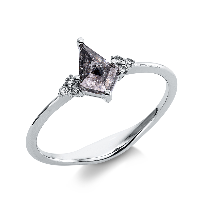Ring 18 kt WG, 6 Brill. 0,05 ct, I-si/pi, 1 Dia.Split 0,57 ct, grau