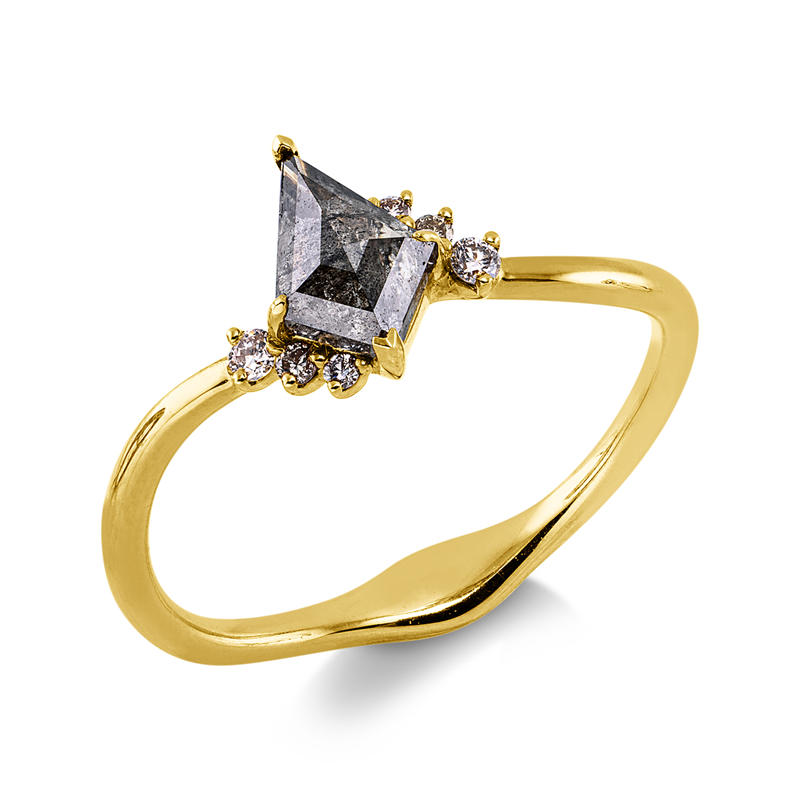 Ring 18 kt GG, 6 Brill. 0,07 ct, I-si/pi, 1 Dia.Split 0,60 ct, braun