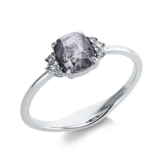 Ring 18 kt WG, 6 Brill. 0,06 ct, I-si/pi, 1 Dia.Split 0,73 ct, grau