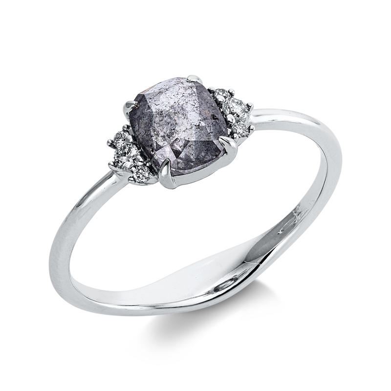 Ring 18 kt WG, 6 Brill. 0,06 ct, I-si/pi, 1 Dia.Split 0,73 ct, grau