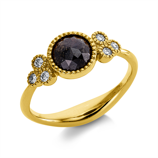 Ring 18 kt GG, 6 Brill. 0,13 ct, I-si/pi, 1 Dia.Split 0,95 ct, braun