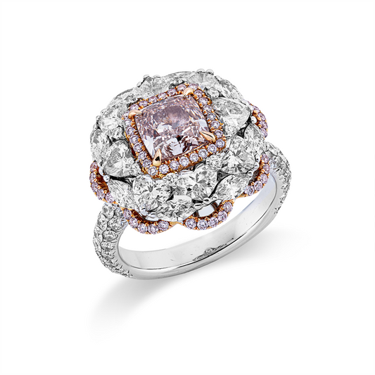 Ring18kt WG+RG, 1 Cu 1,53ct, 68 Br.0,30ct, pink, 8 He.1,62ct, 8 Na.0,52ct,vsi/si, 62 Br.0,84ct,vvs/vs
