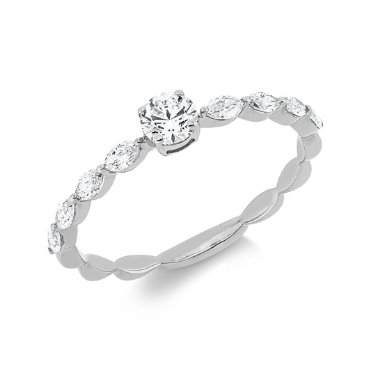 Ring 18 kt WG, 1 Brill. 0,22 ct, TW-si, 8 Nav. 0,27 ct, TW-si
