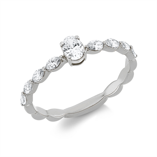 Ring 18 kt WG, 1 Oval 0,19 ct, TW-si, 8 Nav. 0,28 ct, TW-si