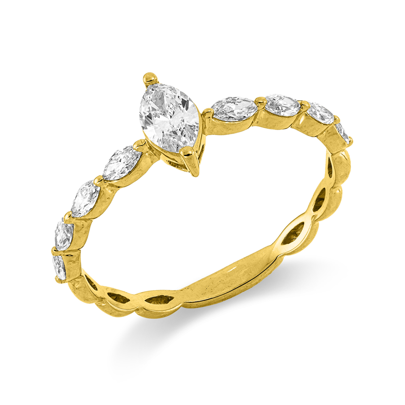 Ring 18 kt GG, 1 Nav. 0,22 ct, TW-si, 8 Nav. 0,25 ct, TW-si
