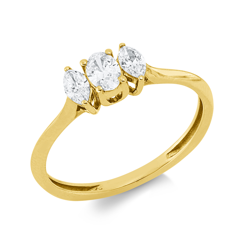 Ring 18 kt GG, 1 Oval 0,18 ct, TW-si, 2 Nav. 0,21 ct, TW-si