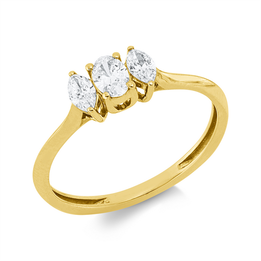 Ring 18 kt GG, 1 Oval 0,18 ct, TW-si, 2 Nav. 0,21 ct, TW-si