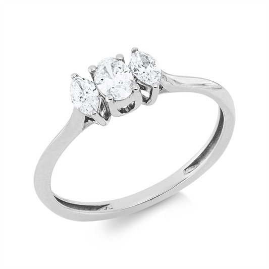 Ring 18 kt WG, 1 Oval 0,20 ct, TW-si, 2 Nav. 0,21 ct, TW-si