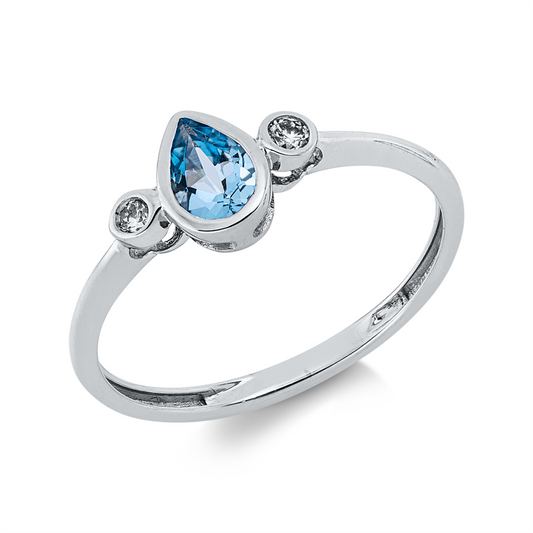 Ring 18 kt WG, 2 Brill. 0,07 ct, TW-si, 1 Topas 0,42 ct blau