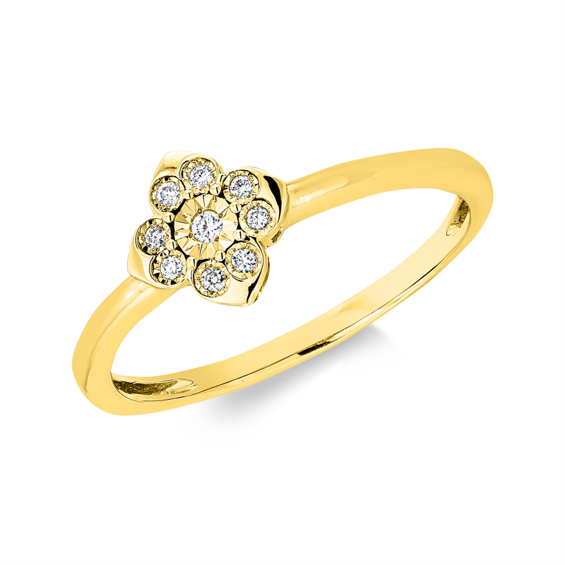 Ring 18 kt GG, Fassung rhodiniert, 9 Brill. 0,05 ct, TW-si