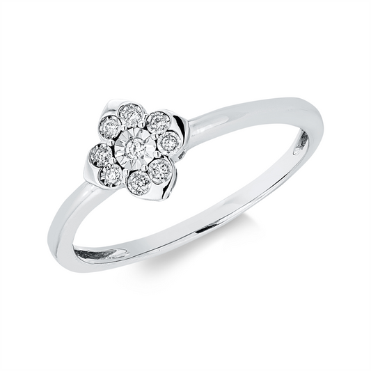 Ring 18 kt WG, 9 Brill. 0,05 ct, TW-si
