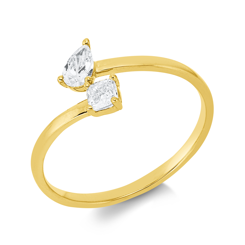 Ring 18 kt GG, 1 Tropfen 0,20 ct, TW-si, 1 Cushion 0,20 ct, TW-si