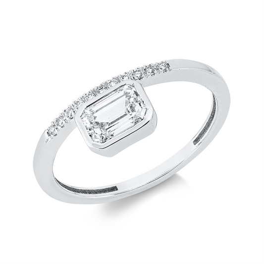 Ring 14 kt WG, 1 Sm.schliff 0,75 ct, TW-si, 11 Brill. 0,06 ct, TW-si