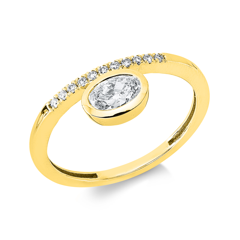 Ring 14 kt GG, IGI, 1 Oval 0,50 ct, TW-si, 11 Brill. 0,06 ct, TW-si