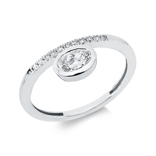 Ring 14 kt WG, GIA1538850821, 1 Oval 0,50 ct, F-si, 11 Brill. 0,06 ct, TW-si