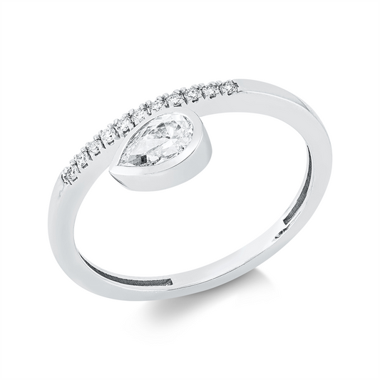 Ring 14 kt WG, 1 Tropfen 0,40 ct, TW-si, 11 Brill. 0,06 ct, TW-si