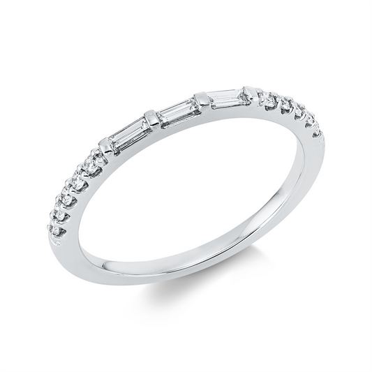 Ring 18 kt WG, 2 Bag. 0,07 ct, TW-si, 1 Bag. 0,04 ct, TW-si, 10 Brill. 0,11 ct, TW-si