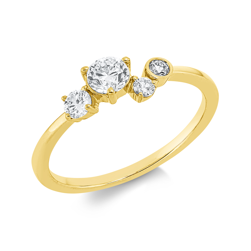 Ring 18 kt GG, 1 Brill. 0,10 ct, TW-si, 2 Brill. 0,08 ct, TW-si, 1 Brill. 0,30 ct, TW-si