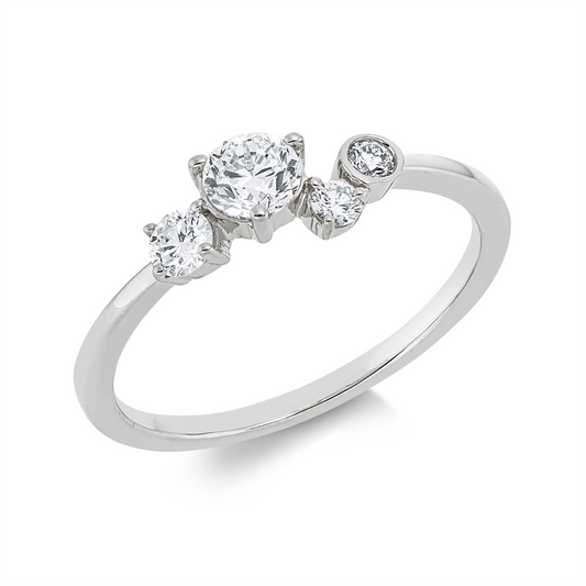 Ring 18 kt WG, 1 Brill. 0,08 ct, TW-si, 1 Brill. 0,05 ct, TW-si, 1 Brill. 0,04 ct, TW-si, 1 Brill. 0,31 ct, TW-si