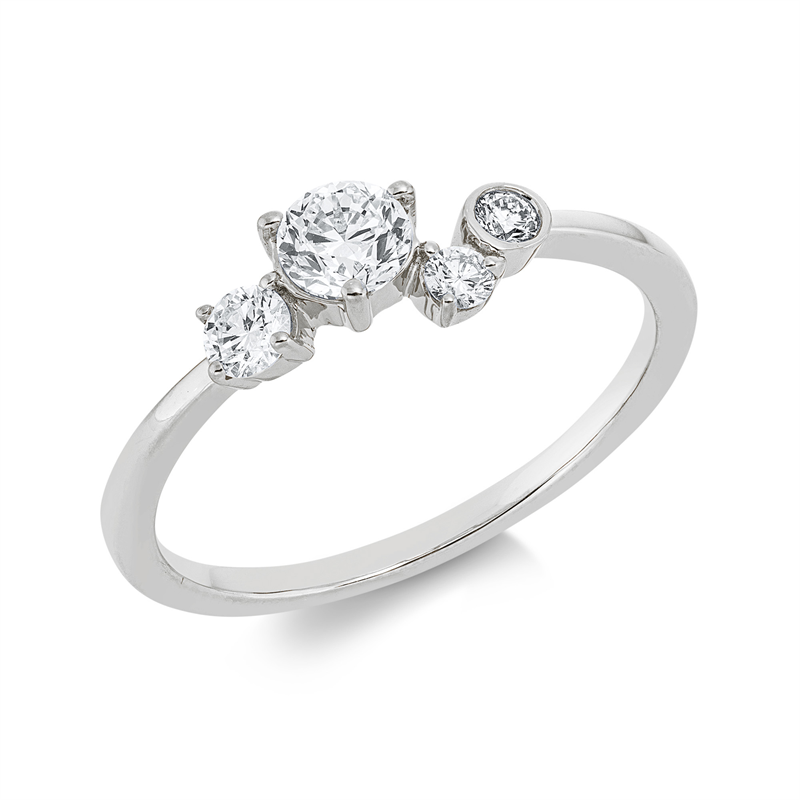 Ring 18 kt WG, 1 Brill. 0,08 ct, TW-si, 1 Brill. 0,05 ct, TW-si, 1 Brill. 0,04 ct, TW-si, 1 Brill. 0,31 ct, TW-si
